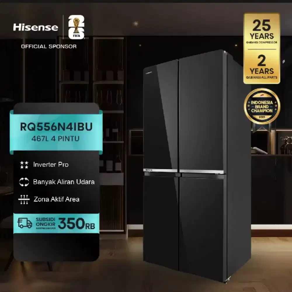 PROMO RHAMADHAN OPEN KULKAS HISENSE BLACK GLASS 470 LITER RQ556N4IBU