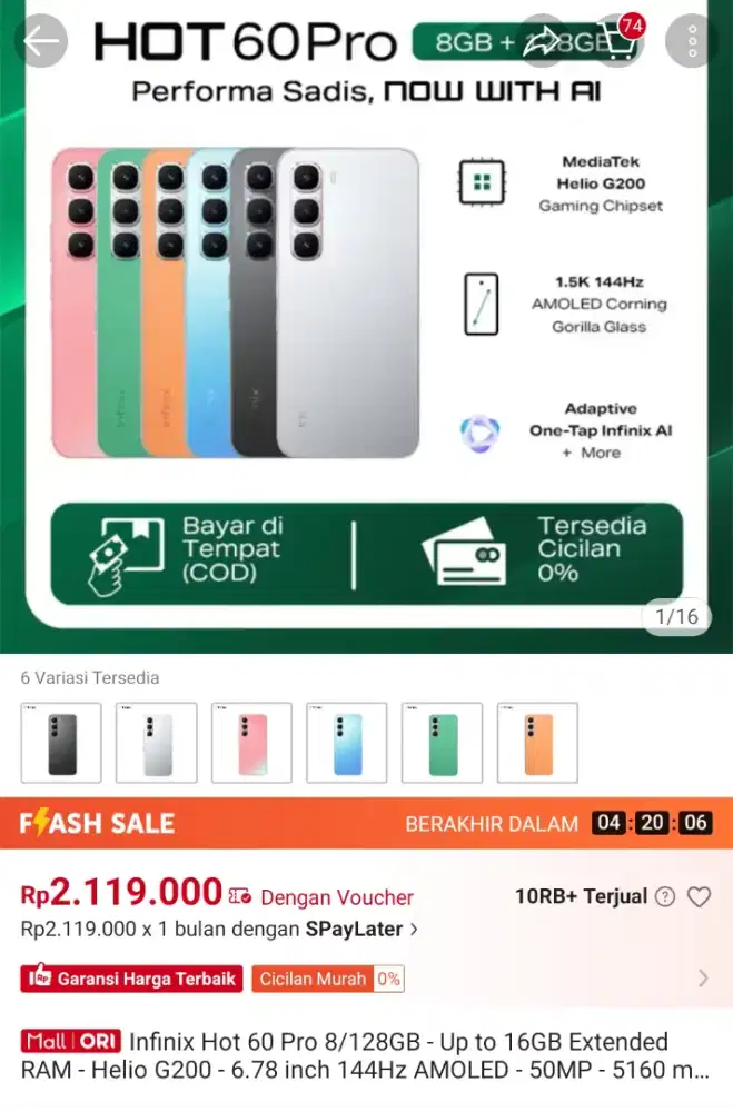 Infinix Hot 60 Pro 8/128GB 6.78 144Hz Amoled 50MP