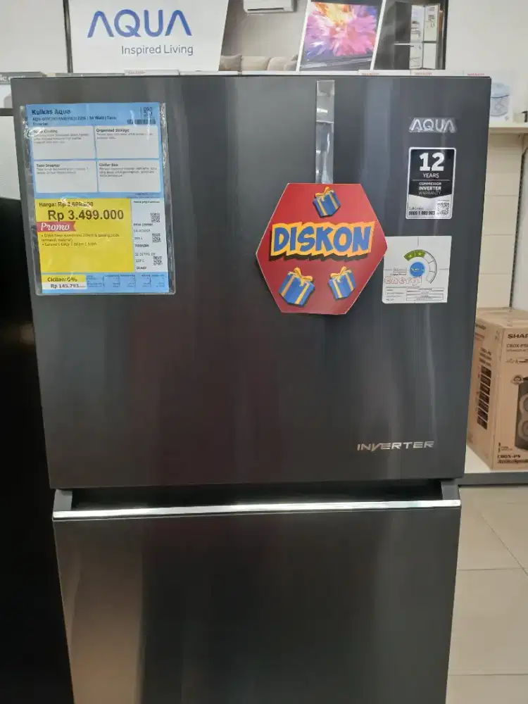 PROMO CICILAN 0% AQUA REFRIGERATOR 2 DOORS 225L