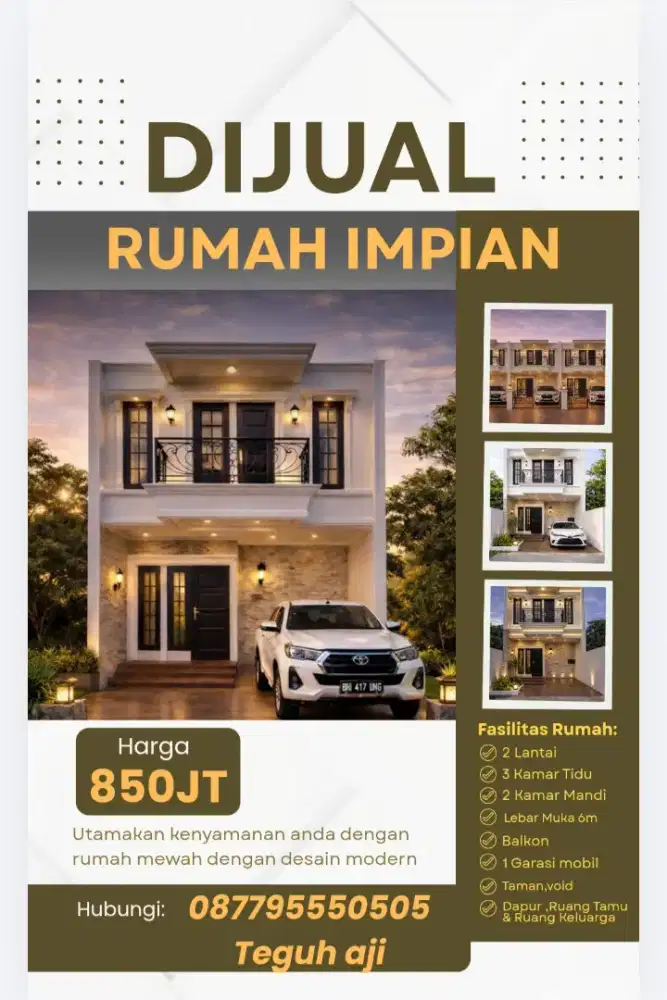 Dijual rumah 2 lantai lokasi strategis bebas banjir akses mobil