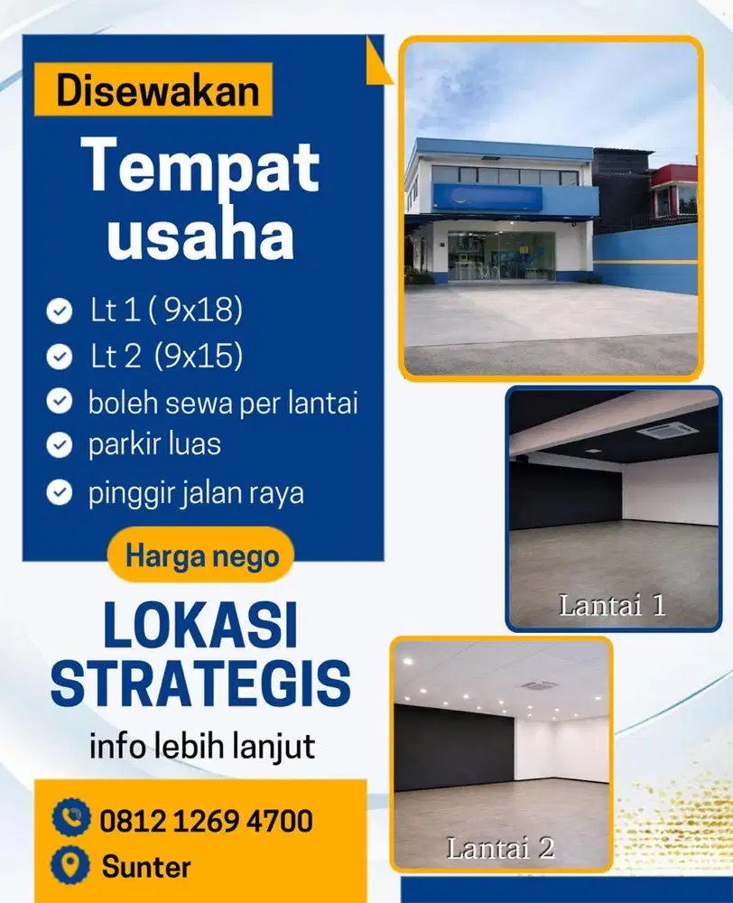 Disewakan tempat usaha 2 lantai 1 lantai