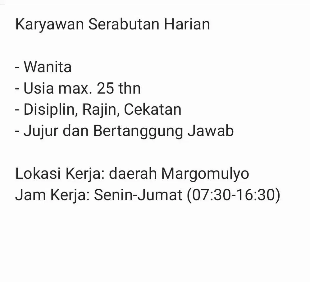 Karyawan Serabutan Wanita Harian