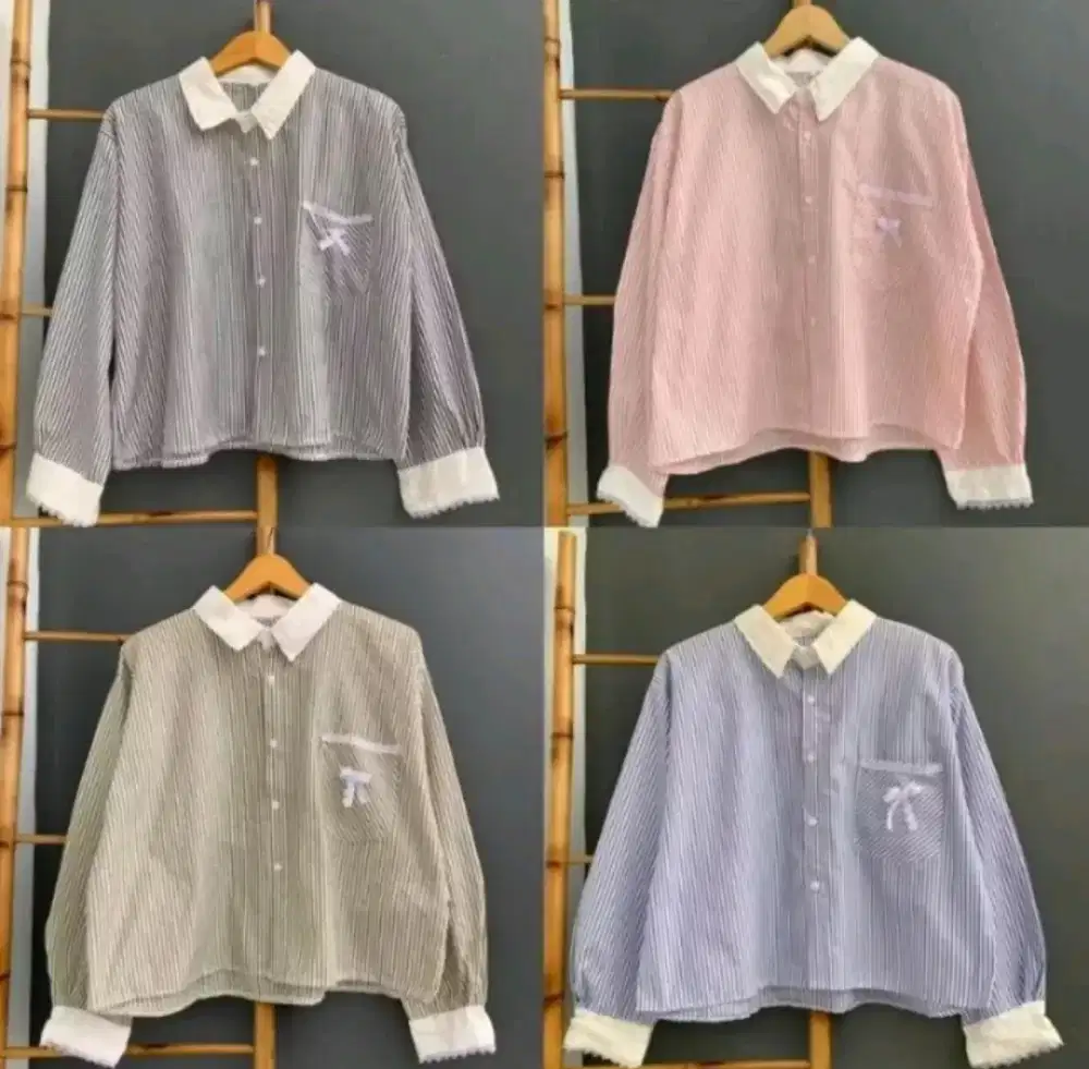 LULU Stripe Blouse Kombinasi Renda kekinian