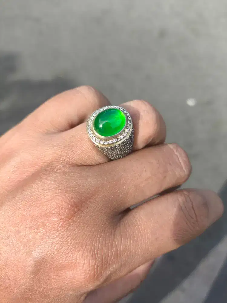 Ring Perak Giok Burma Giwang