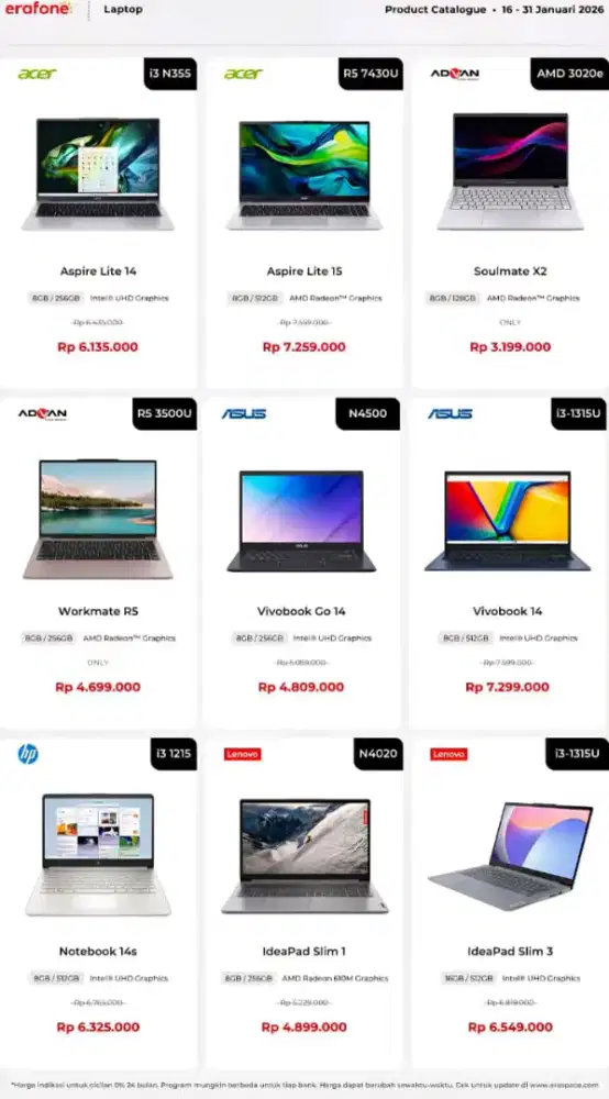 CASH/COD/KREDIT LAPTOP SEMUA TYPE