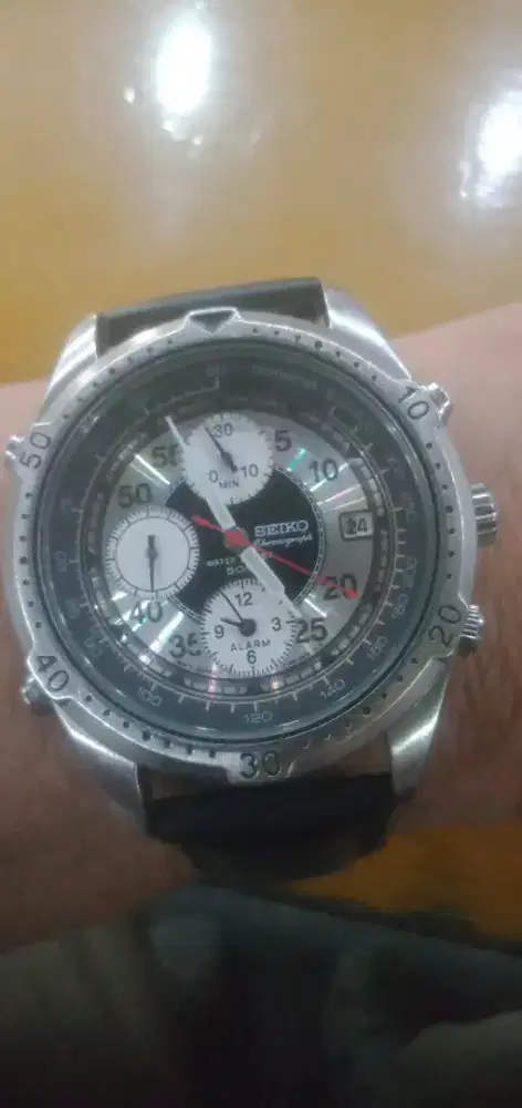 Jual Seiko Crono panda strap kulit.