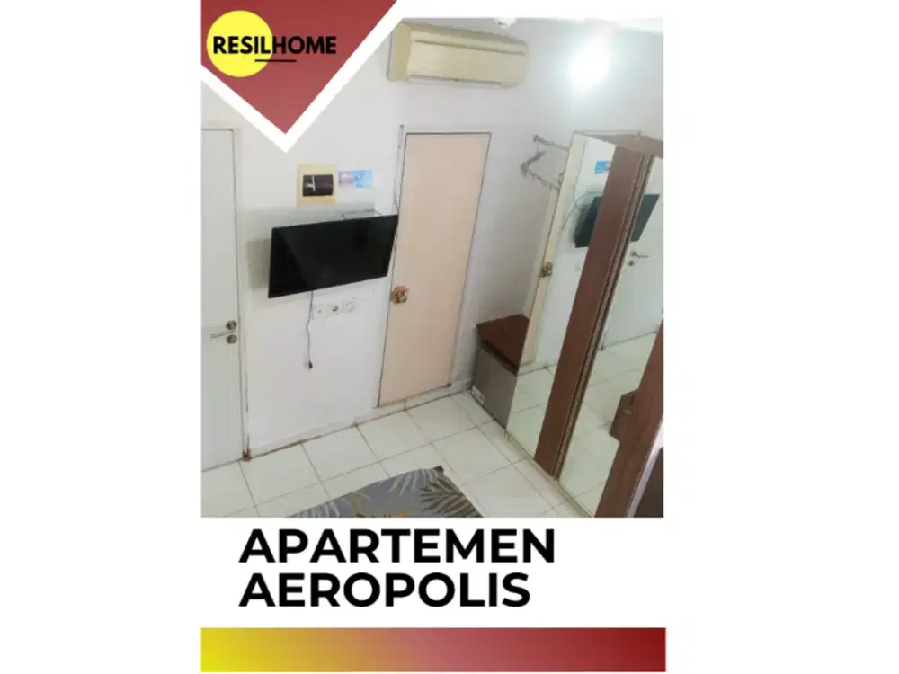 disewakan perbulan apartemen Aeropolis studio ar3 tower 1 full furniture seberang bandara Soekarno-Hatta termurah Neglasari Tangerang Banten furnished lengkap