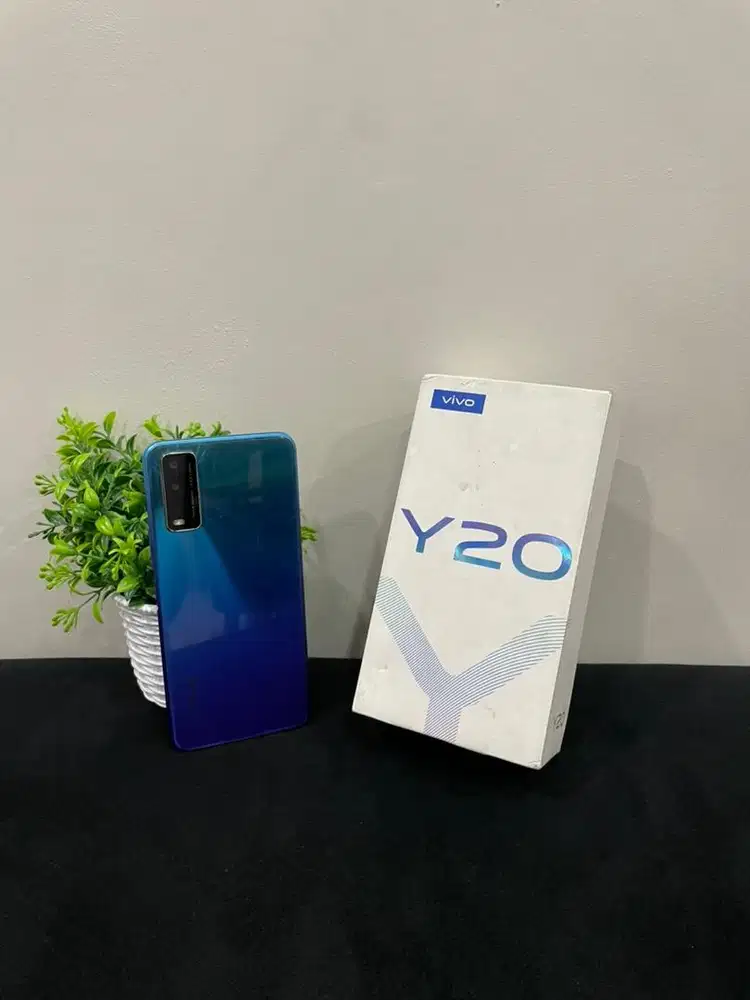 Vivo Y20 3/64 Blue lengkap Fullset Sinyal Permanent
