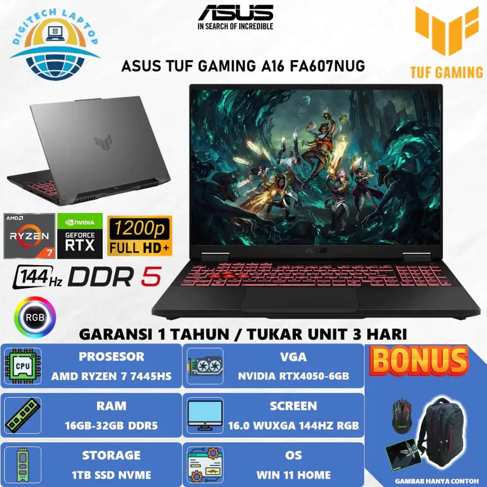ASUS TUF GAMING A16 AMD RYZEN 7 7445HS 16GB DDR5 512GB RTX4050 WIN 11