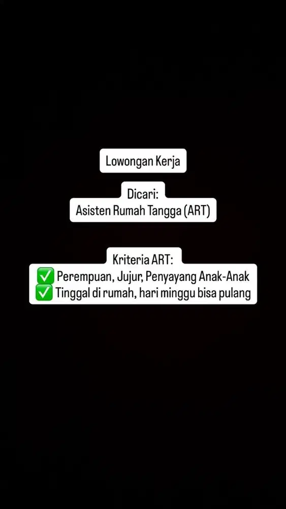 Dicari ART Asisten Rumah Tangga