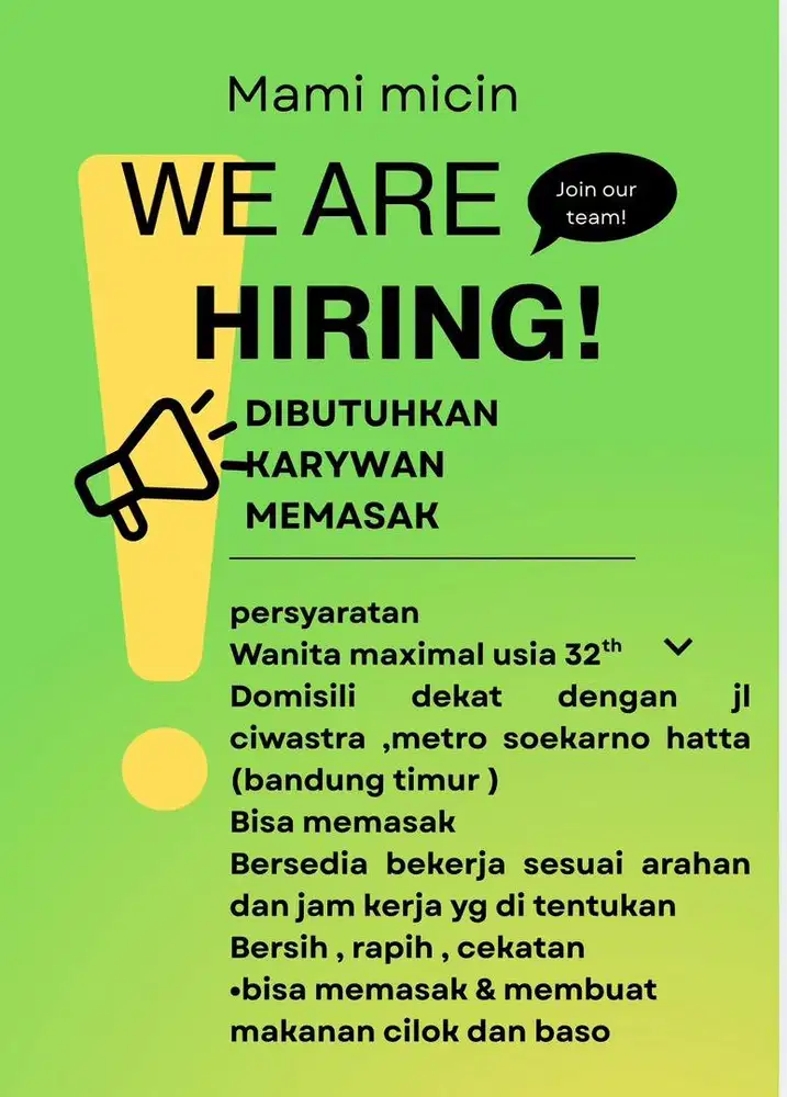 Di butuhkan karyawan memasak