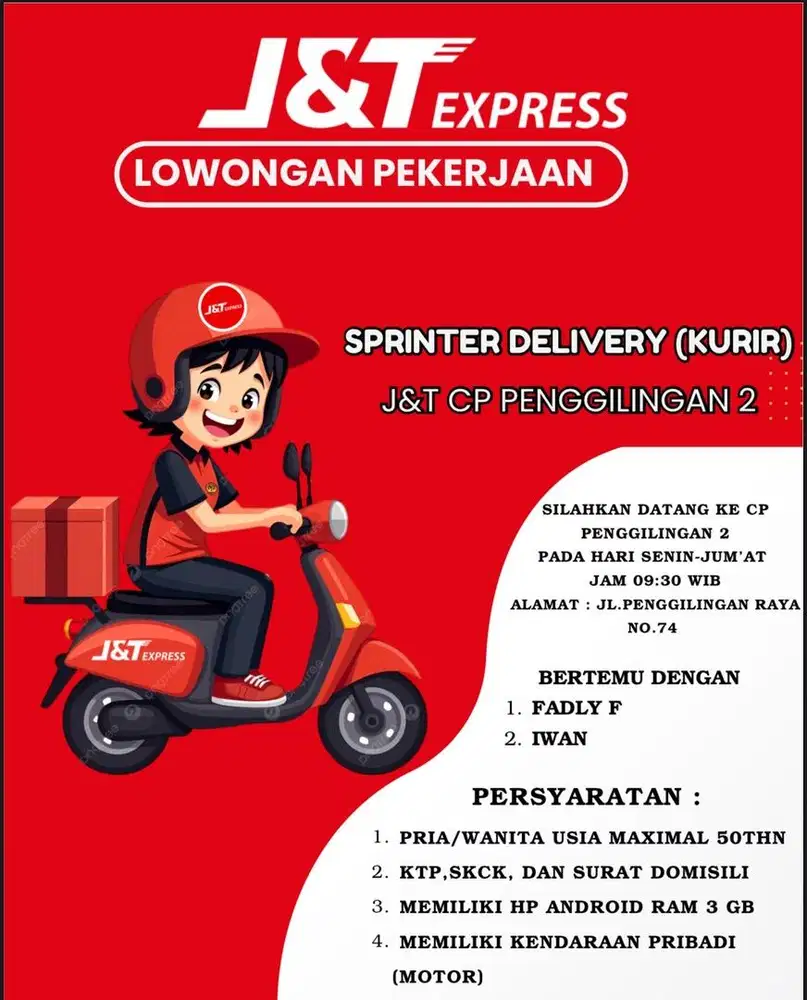 Lowongan kerja kurir delivery j&t express