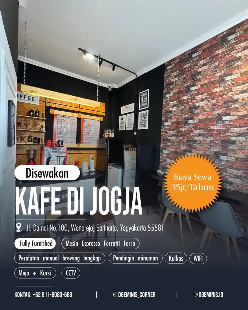 Disewakan Kafe di Jogja Sudah Lengkap Siap Pakai