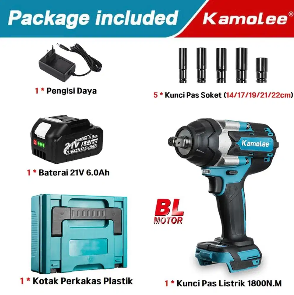 Kamolee brushless 520N.M/1800N.M Impact electric Wrench 1/2 Bolt