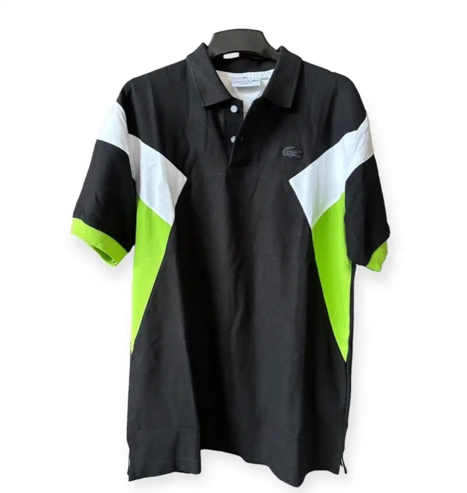 Kaos polo shirt 3 tones hitam 75x56 Lacoste bukan Tommy Hilfiger