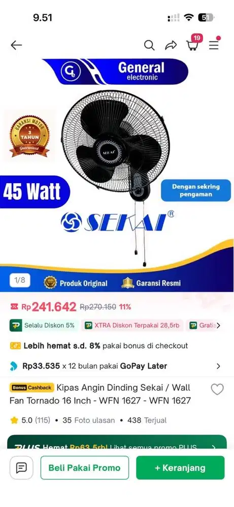 KIPAS ANGIN SEKAI 16 inch