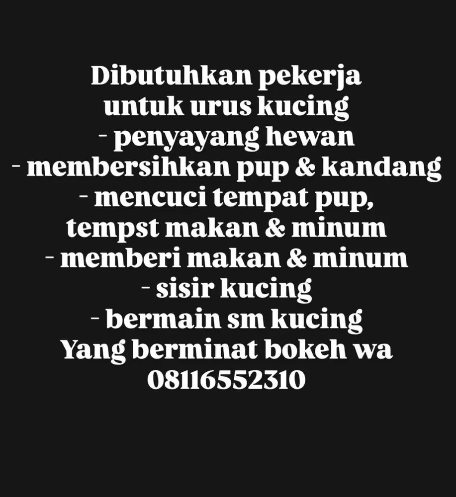 Lowong kerja ngurus hewan