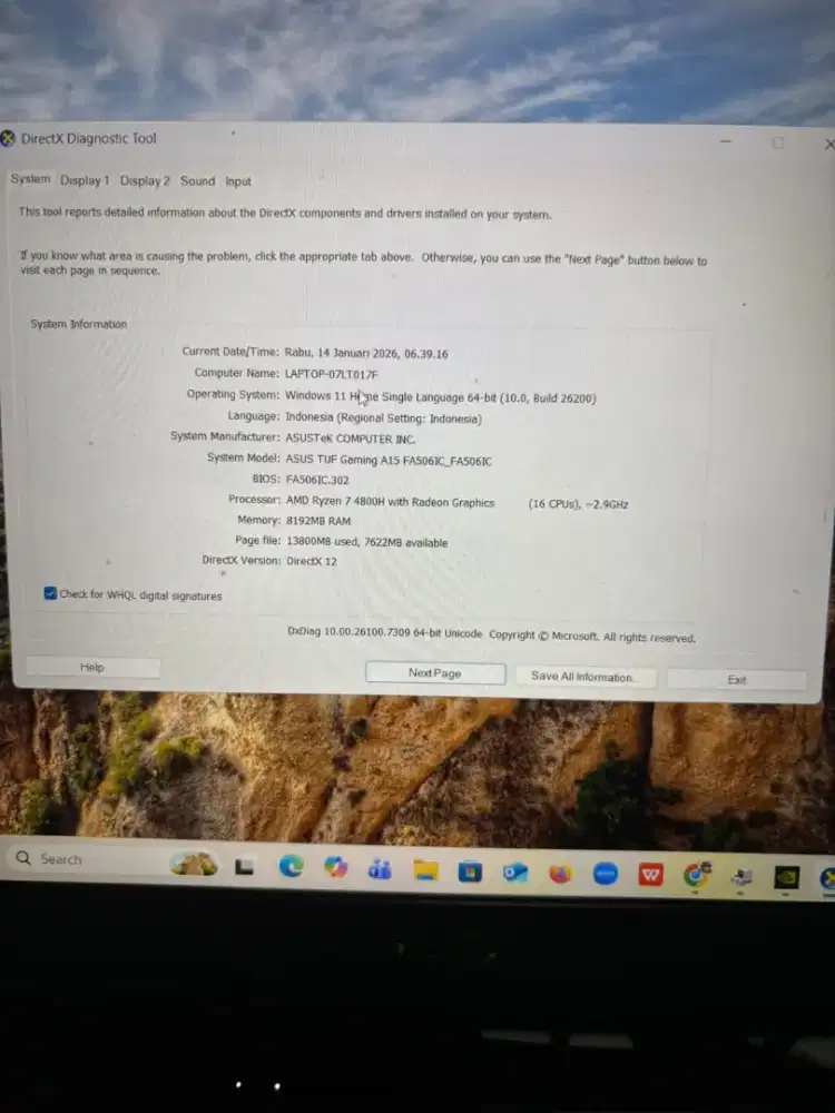 Asus Tuf f15 RTX 3050