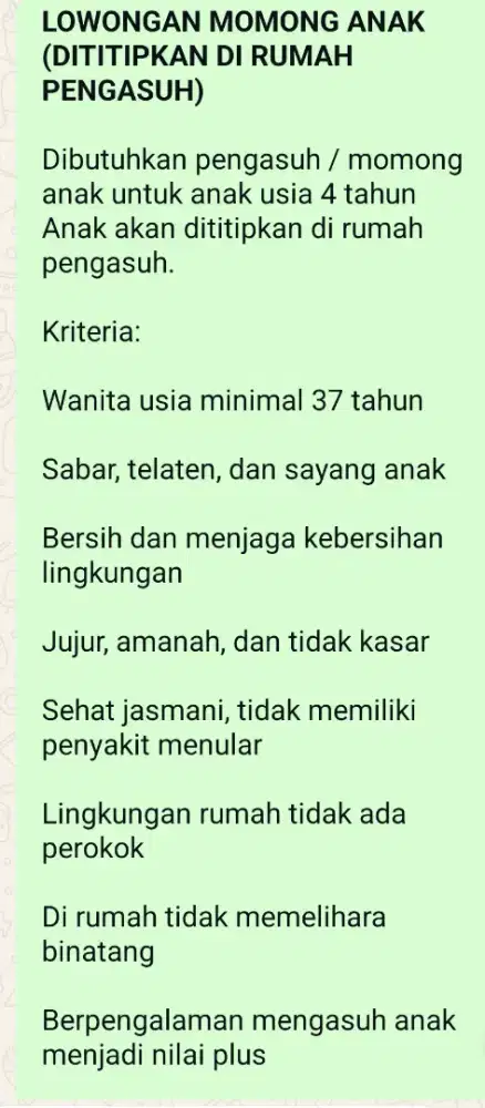 Dicari momongan untuk anak