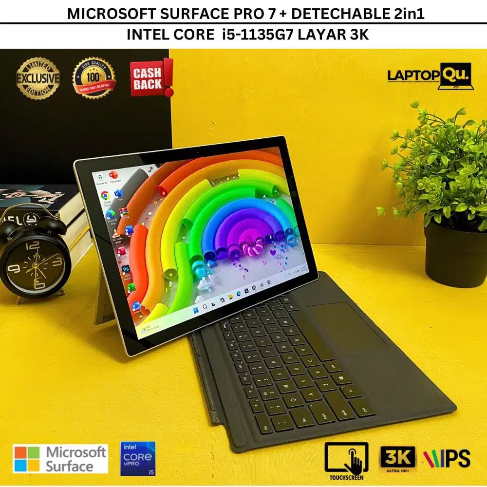 SURFACE PRO 7+ DETACHABLE i5-1135G7 RAM 8GB/SSD 256GB/LAYAR 3K/LIKENEW