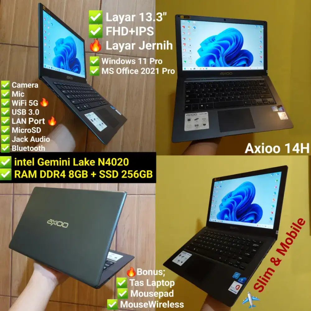 Laptop Slim Sekolah Kuliah Kerja Body intel RAM 8GB SSD 256GB