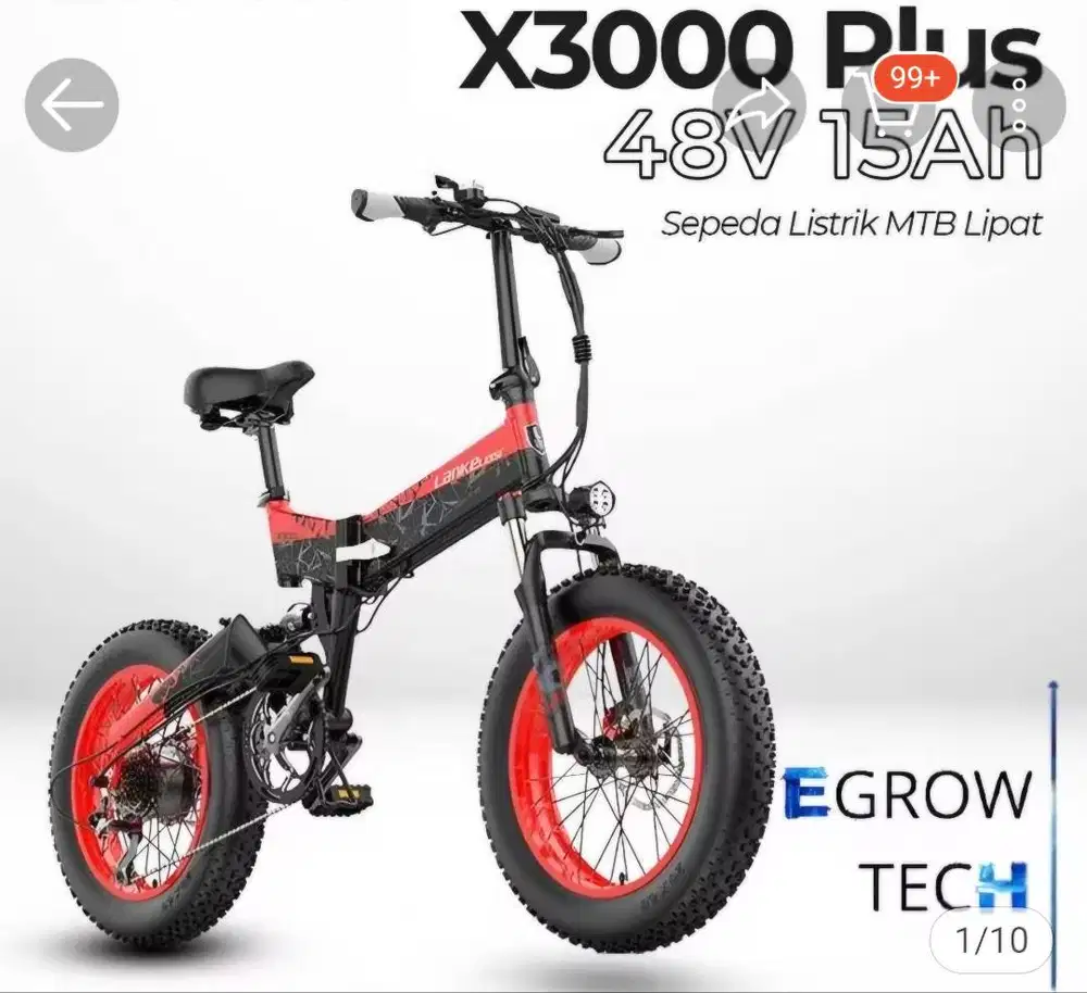 Lankeleisi sepeda listrik lipat mtb  20inh 48v15ah x3000plus