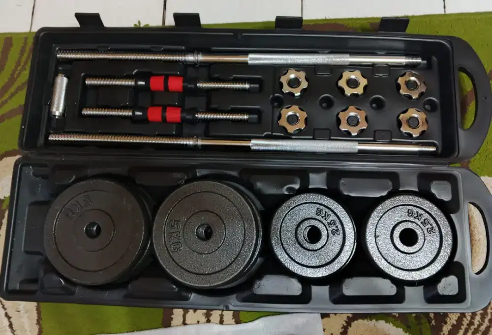 Barbell/dumbell set 50kg besi black chrome