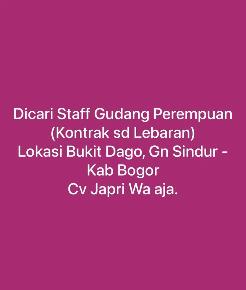 Lowongan Admin Gudang (Kontrak)
