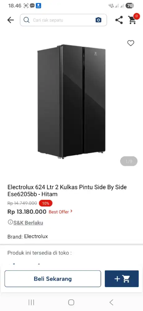 Eletrolux 624 ltr 2 kulkas sbs ese6205bb
