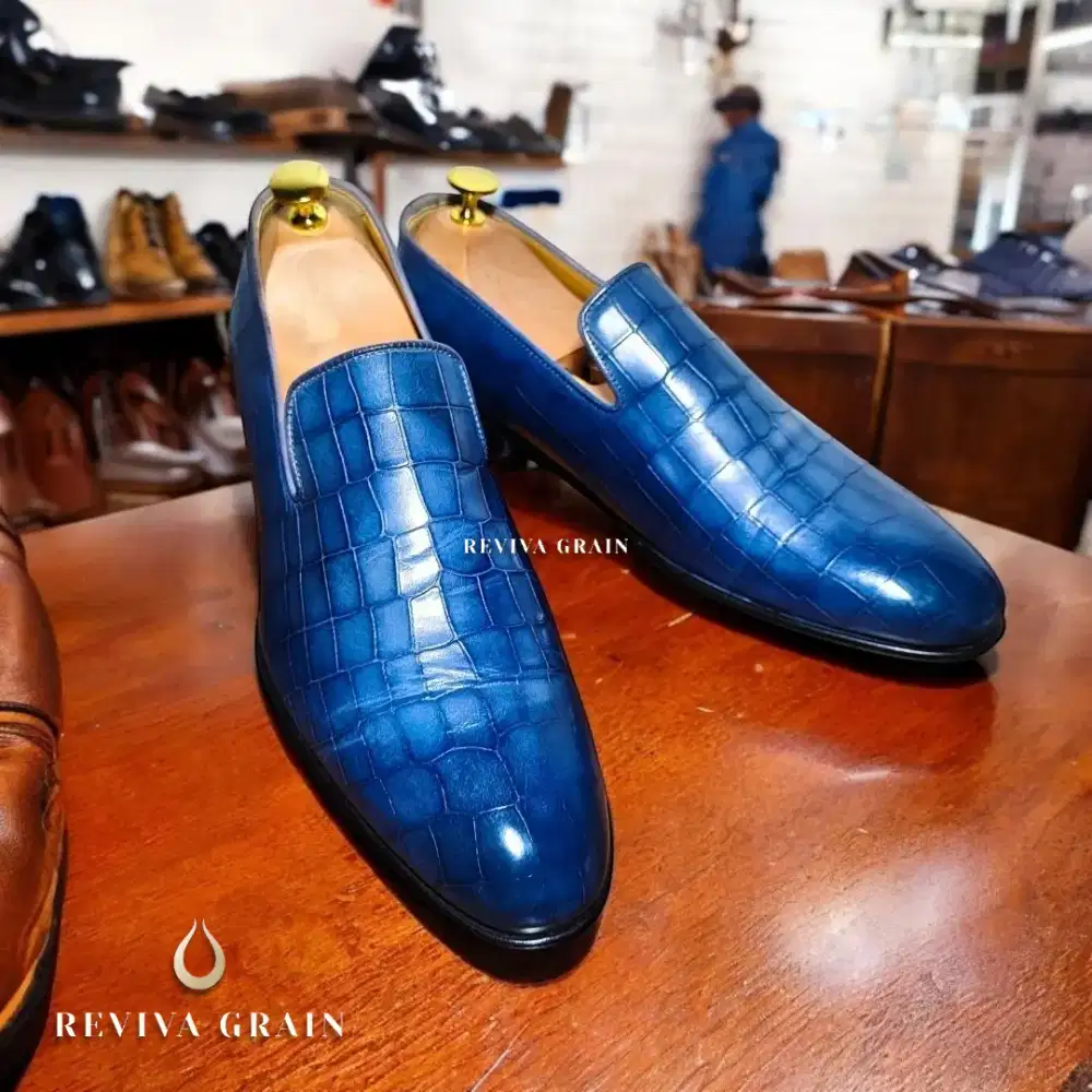 Ace Marks Gio Croc Cobalt Antique Loafers Pria Patina Limited EU42
