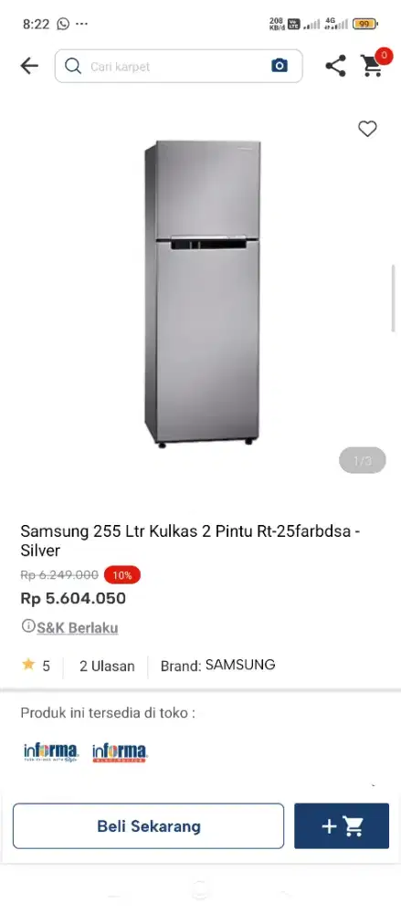 Kulkas samsung 2 pintu bisa kredit tanpa dp