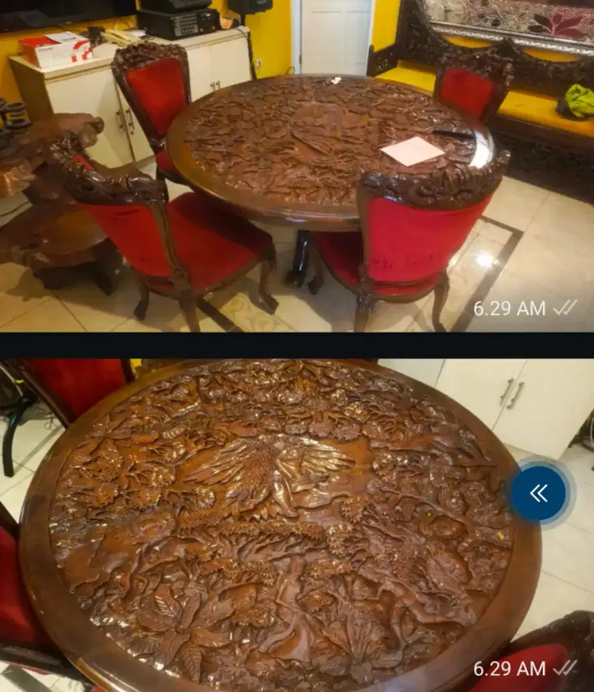 Meja Jati Ukir Bulat