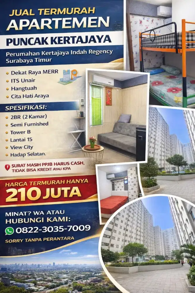 Puncak Kertajaya 2BR Furnished dekat  Gunawangsa,Merr,Manyar,ITS,Araya