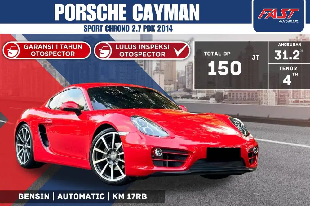 PORSCHE CAYMAN 2014 SPORT CHRONO 2.7 PDK LOW KM.17RB & PAJAK PANJANG