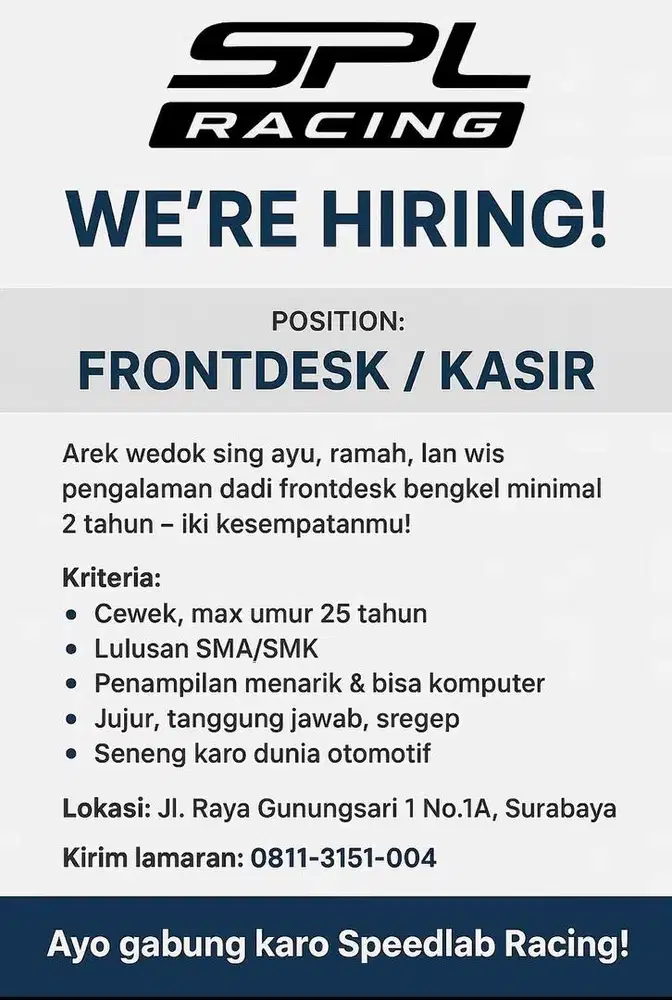 Lowongan Kasir Bengkel