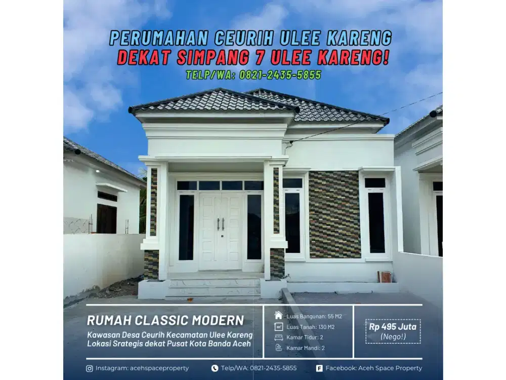 Dijual Rumah di Ceurih Ulee Kareng - Dekat Simpang Tujuh Ulee Kareng!