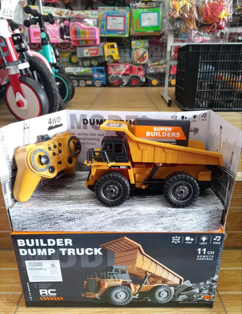 mainan anak rc truck dump baterai cas