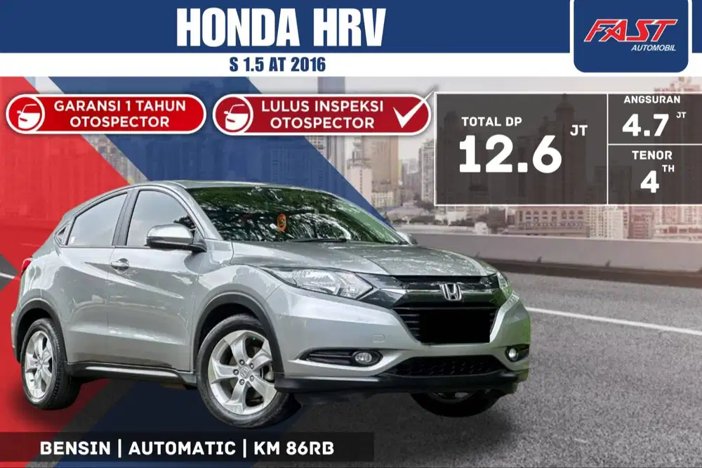 HONDA HRV S 2016 1.5 AT KM.86RB NOPOL B GENPA & PAJAK PANJANG