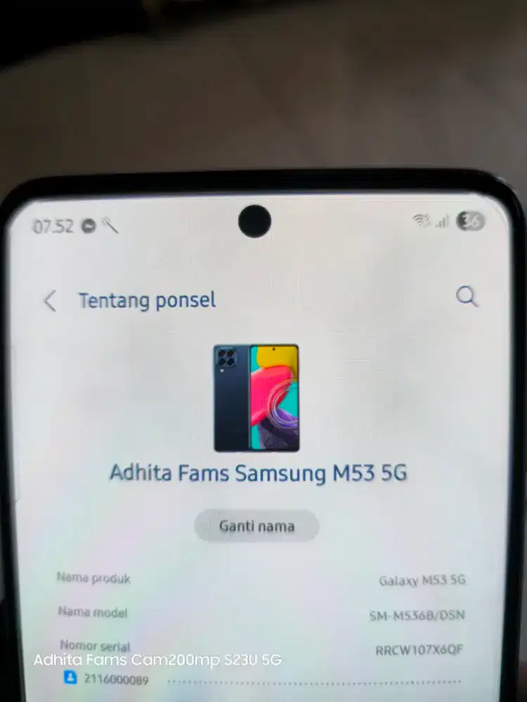 Samsung M53 5G Ram 8+8/256GB Fullsett Exs Resmi Blue Lecet Dikit