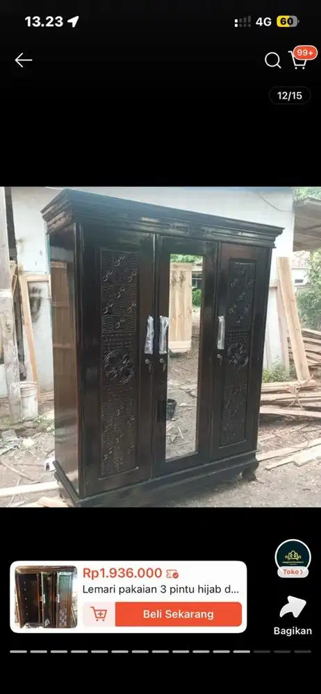 Lemari kayu jati 3 pintu second mulus
