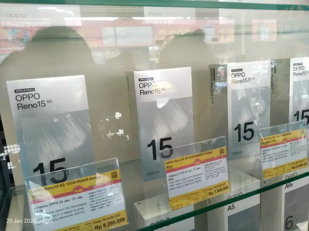 Baru Oppo Reno 15 5G, 256 GB. Cicilan tanpa DP, syarat cukup KTP