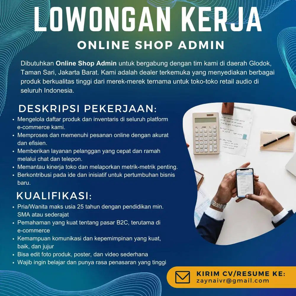 Admin marketplace (toko audio) daerah glodok