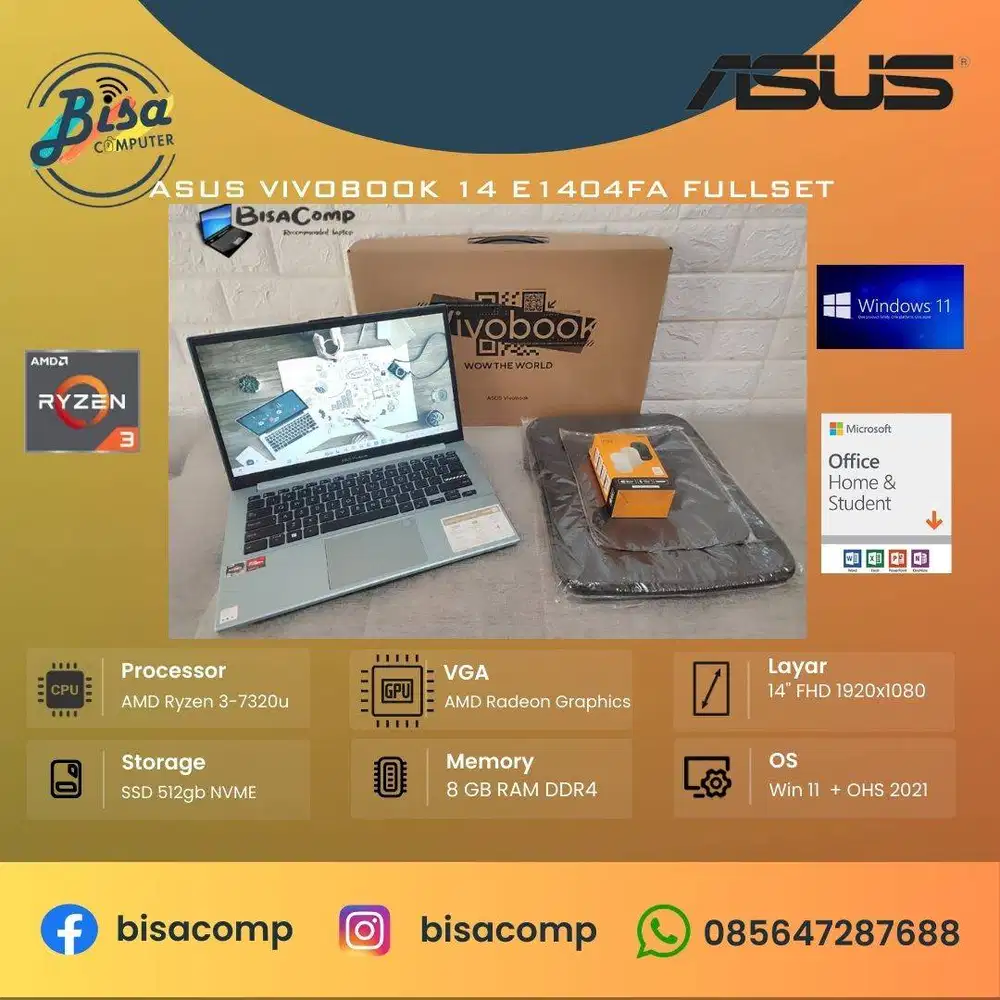 Asus Vivobook Go 14 E1404FA AMD Ryzen 3-7320u SSD 512gb Ram 8gb 14inch