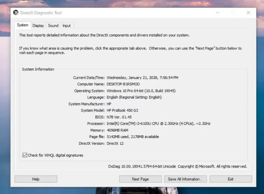 Jual laptop HP ProBook 450 G3