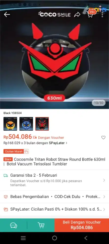 COCO SMILE TRITAN ROBOT STRAW BOTOL MINUM BARU