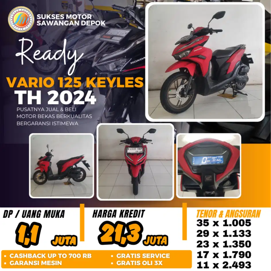 ISTIMEWA HONDA NEW VARIO 125 KEYLES TH 2024 UNIT MULUS BISA KREDIT