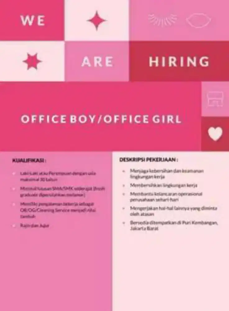 DIBUTUHKAN CEPAT OFFICE BOY/GIRL DI KANTOR PEMASARAN RUMAH