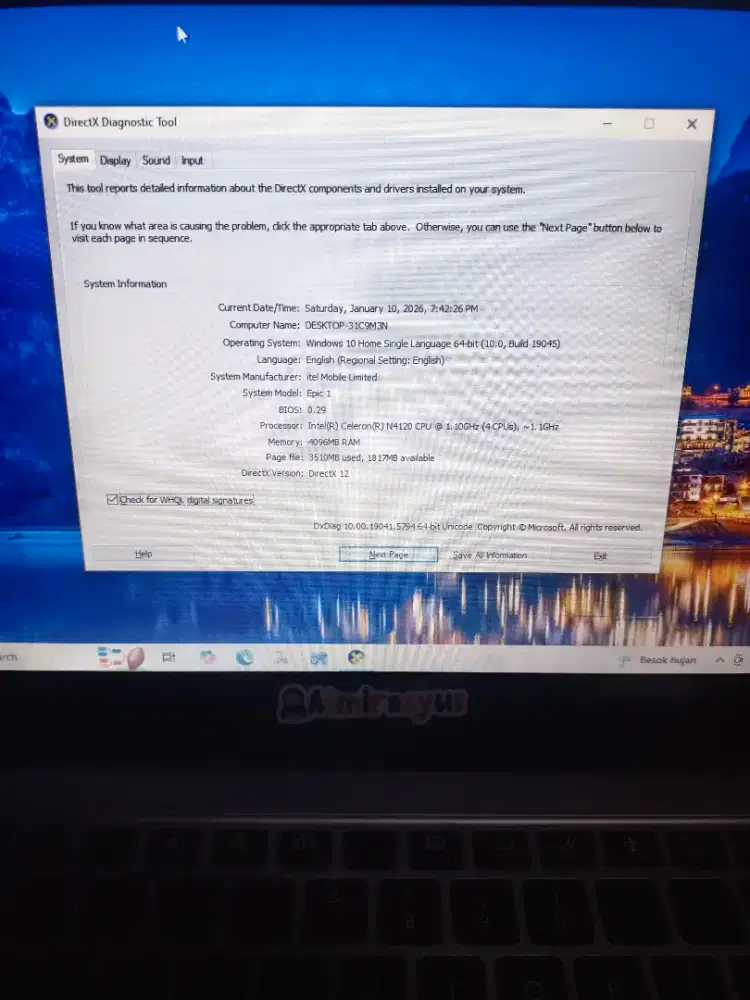 Laptop itel epic 1. Second