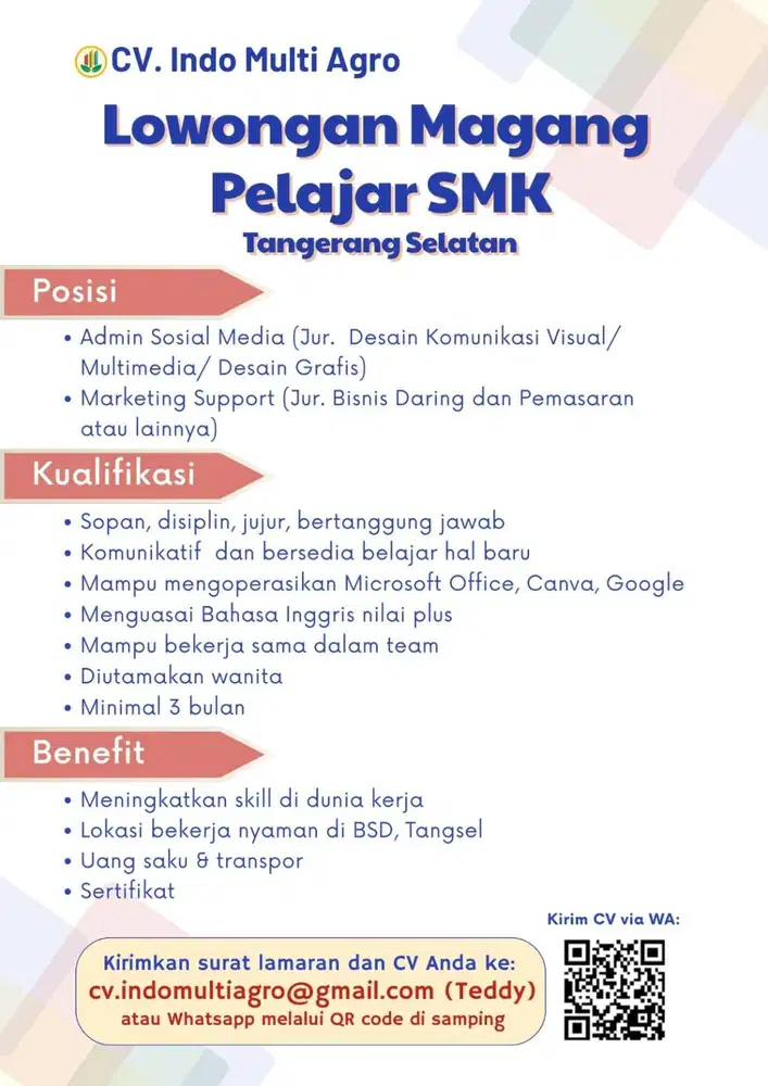 Lowongan magang untuk SMK atau sederajat