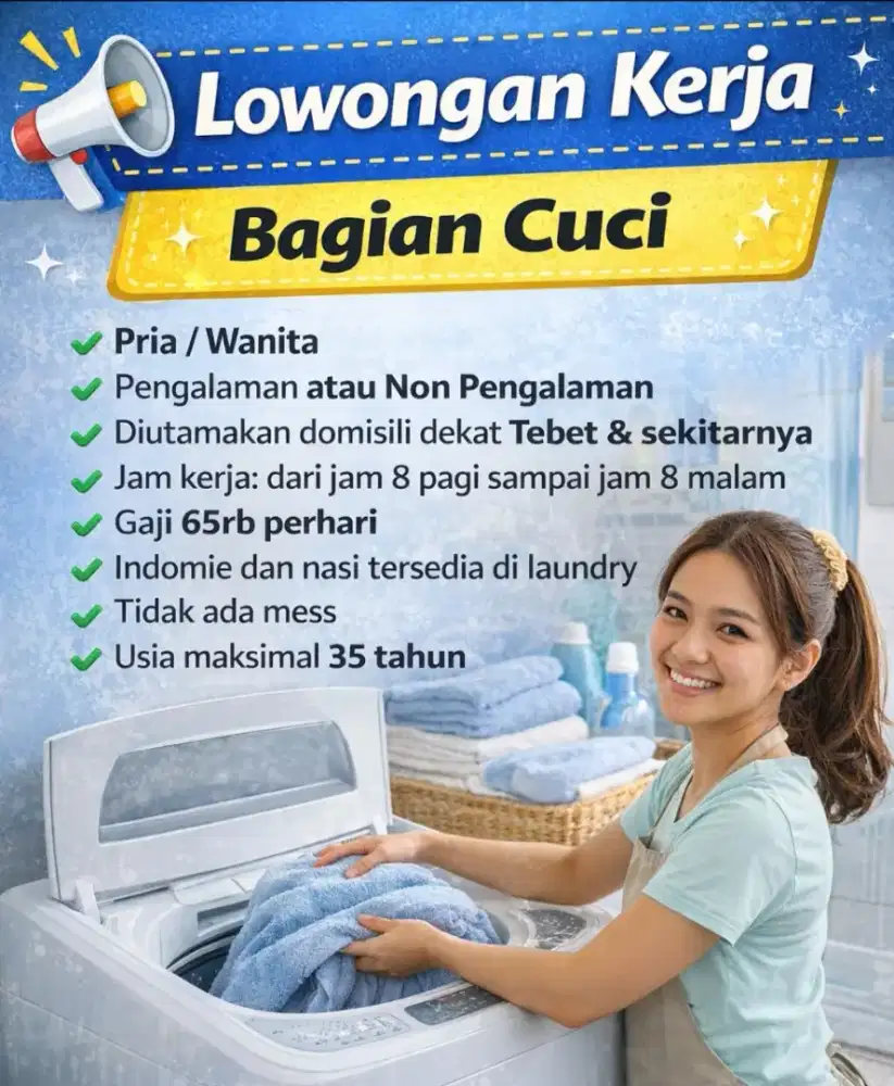 Dibutuhkan segera karyawan bagian cuci